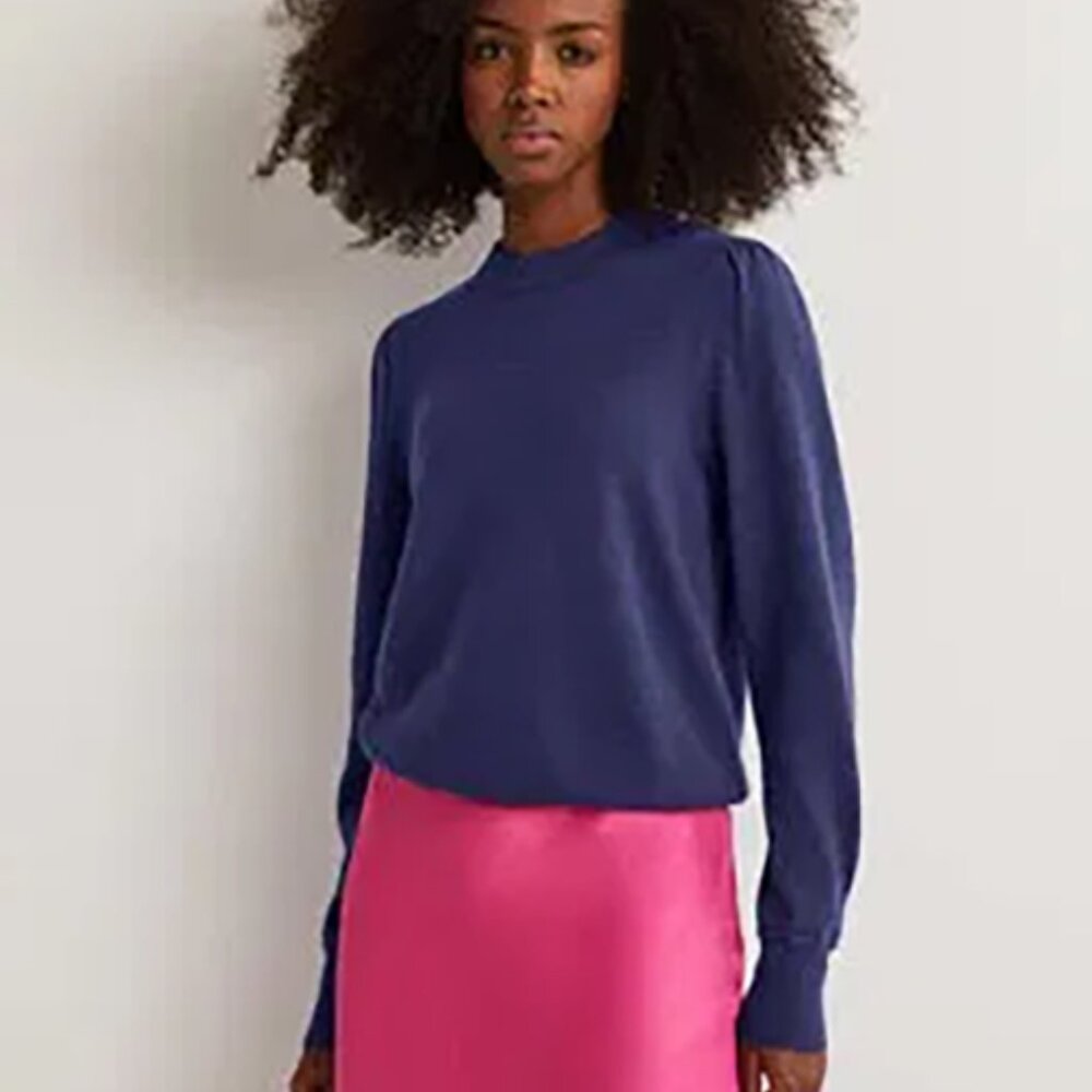 New BODEN Cashmere Puff Shoulder Sweater XS Navy Blue